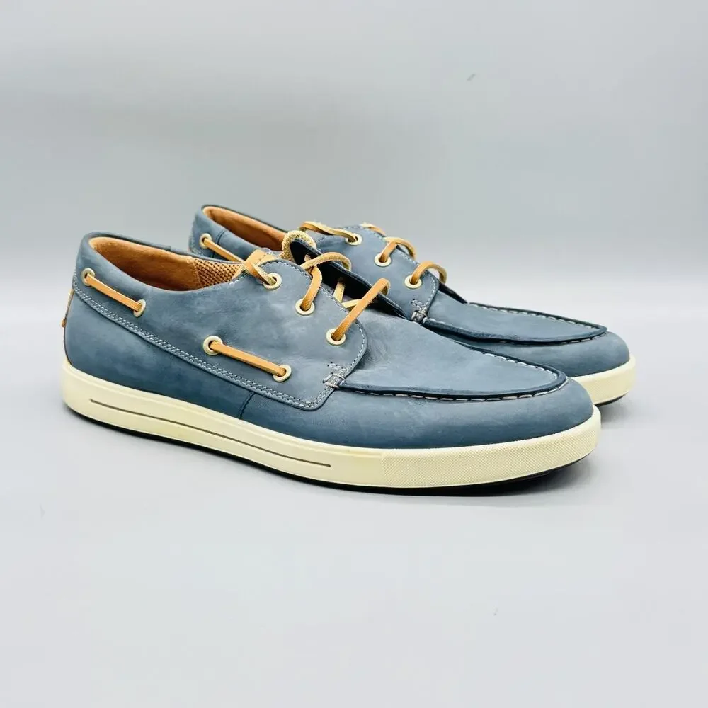 ECCO Shoes Mens 10.5 Blue Nubuck Eisner Boat Deck Moc Toe Casual Comfort Walking
